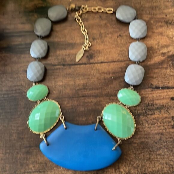 Anthropology David Aubrey Oversized Wood Acrylic Statement Necklace- Rare - Picture 2 of 5